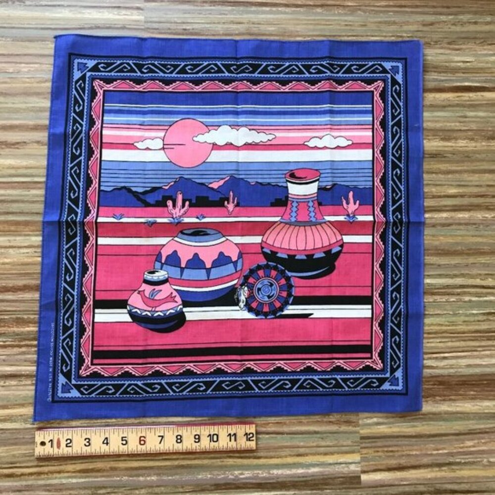 Southwestern Cotton Blend Square Bandana Desert CactScene Made in USA 22